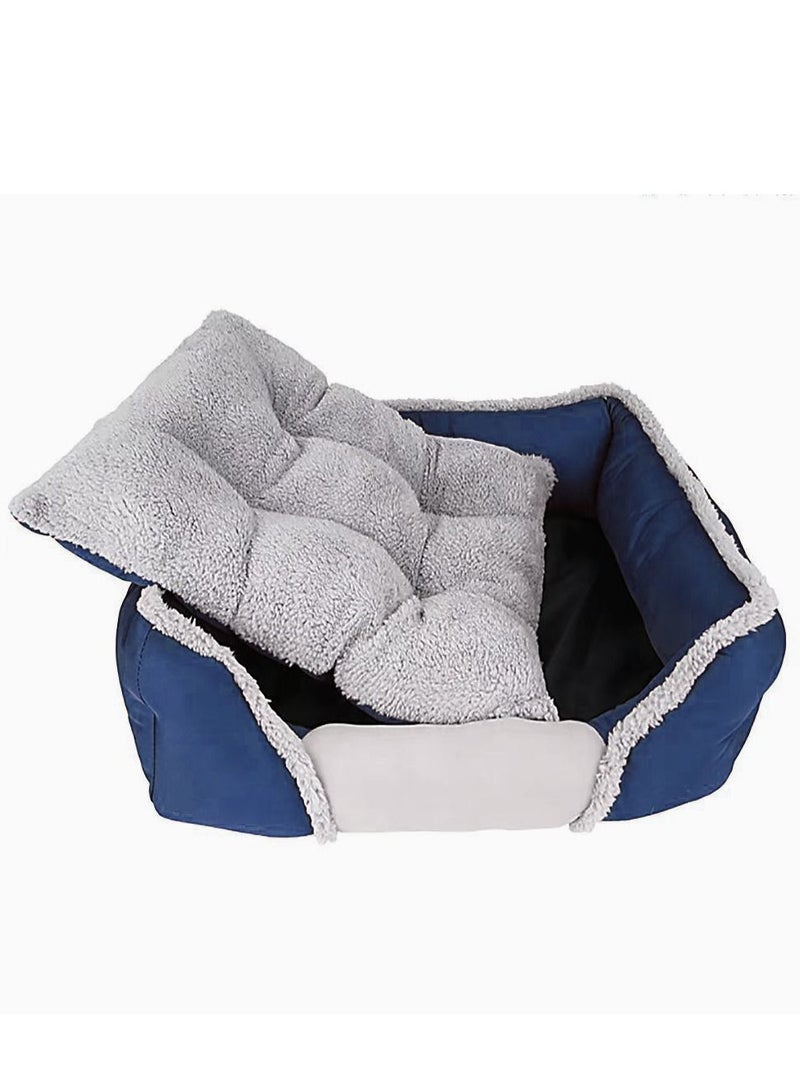 Deo King Rectangular Pet Bed With Removable Pet Mat Dark Blue/Grey 53x46x14cm - Image 1