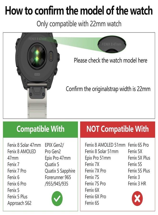 MYSNBKN 22 mm Quick Fit Silicone Magnetic Strap for Fenix 8 47 mm/Fenix 7/Fenix 7 Pro/Fenix 6/Fenix 6 Pro/Fenix 5/Fenix 5 Plus/Fenix EPIX, Watch Strap for Forerunner 935/945/955/965/Approach S60/S62 - Image 4