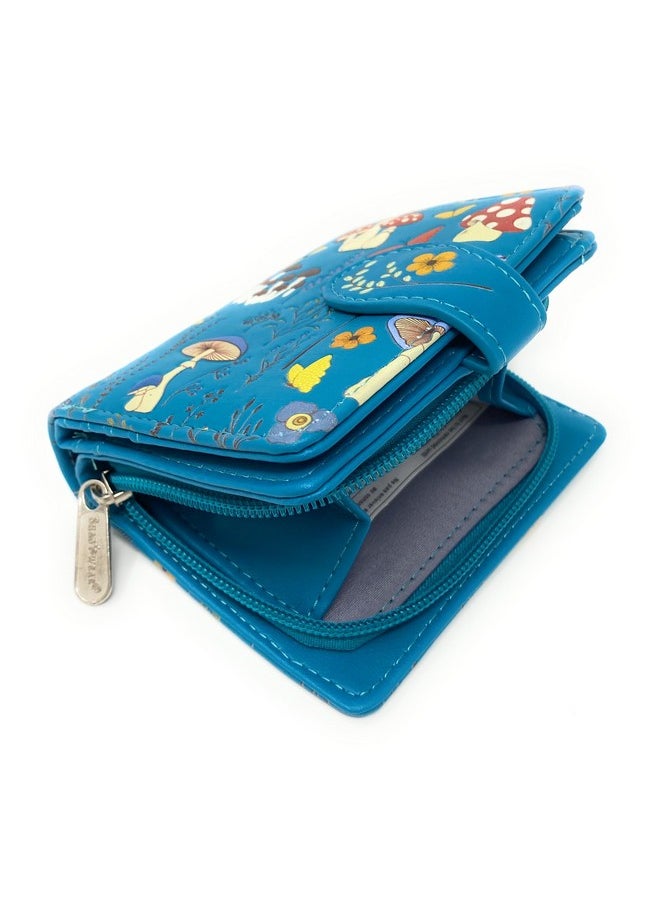 Shag Wear - Mushroom Forest Small Wallet For Women Vegan Faux Leather 4.5 Teal - Image 1