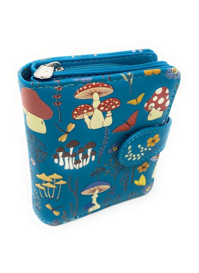 Shag Wear - Mushroom Forest Small Wallet For Women Vegan Faux Leather 4.5 Teal - Image 1