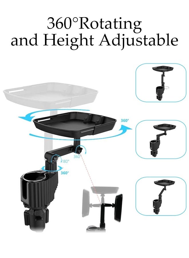 DUNISO حامل أكواب السيارة القابل للتعديل، طاولة سيارة قابلة للتعديل 4 في 1، صينية طعام سيارة قابلة للدوران 360°، طاولة طعام متعددة الوظائف للسيارة لتناول الطعام، حامل أكواب مزدوج، أساسيات السفر في الرحلات البرية - Image 3