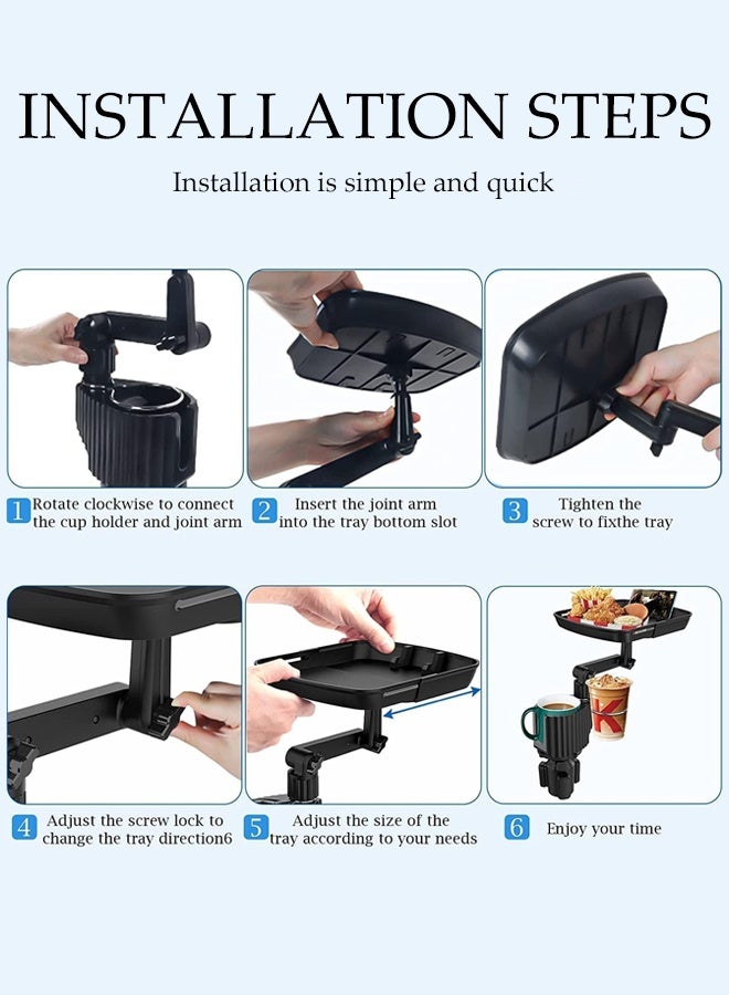 DUNISO حامل أكواب السيارة القابل للتعديل، طاولة سيارة قابلة للتعديل 4 في 1، صينية طعام سيارة قابلة للدوران 360°، طاولة طعام متعددة الوظائف للسيارة لتناول الطعام، حامل أكواب مزدوج، أساسيات السفر في الرحلات البرية - Image 5