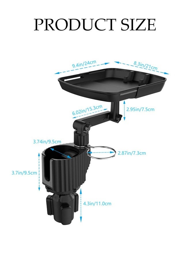 DUNISO حامل أكواب السيارة القابل للتعديل، طاولة سيارة قابلة للتعديل 4 في 1، صينية طعام سيارة قابلة للدوران 360°، طاولة طعام متعددة الوظائف للسيارة لتناول الطعام، حامل أكواب مزدوج، أساسيات السفر في الرحلات البرية - Image 2