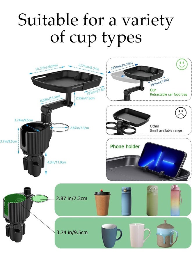 DUNISO حامل أكواب السيارة القابل للتعديل، طاولة سيارة قابلة للتعديل 4 في 1، صينية طعام سيارة قابلة للدوران 360°، طاولة طعام متعددة الوظائف للسيارة لتناول الطعام، حامل أكواب مزدوج، أساسيات السفر في الرحلات البرية - Image 4