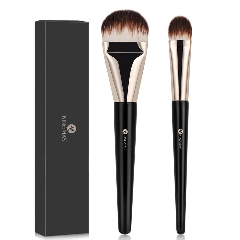 KINGMAS 2Pcs Flat Foundation Brush, Korean Makeup Brush, Tongue-Shape Concealer Contour Brush for Liquid Cream Blending - Image 1