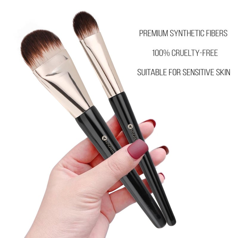 KINGMAS 2Pcs Flat Foundation Brush, Korean Makeup Brush, Tongue-Shape Concealer Contour Brush for Liquid Cream Blending - Image 2