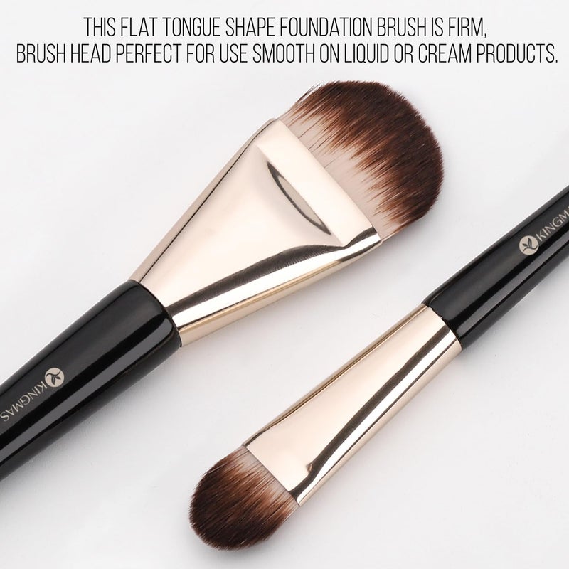 KINGMAS 2Pcs Flat Foundation Brush, Korean Makeup Brush, Tongue-Shape Concealer Contour Brush for Liquid Cream Blending - Image 3