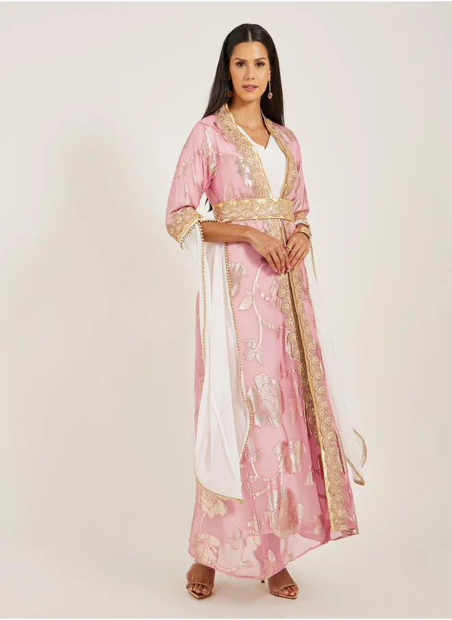 مكسيم كريشن Embroidered Belted Kaftan with Inner and Belt Detail