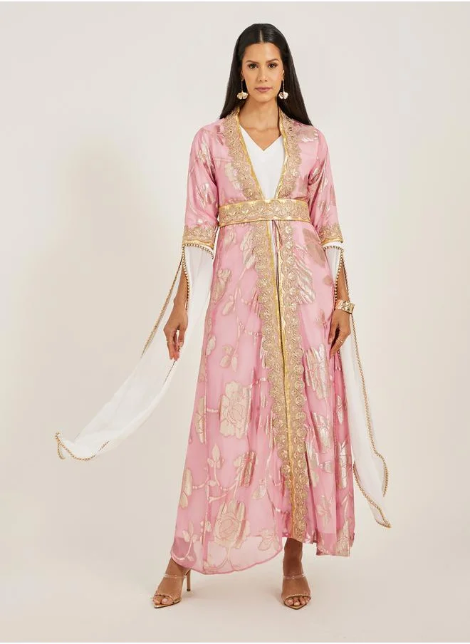 Maxim Creation Embroidered Belted Kaftan with Inner and Belt Detail