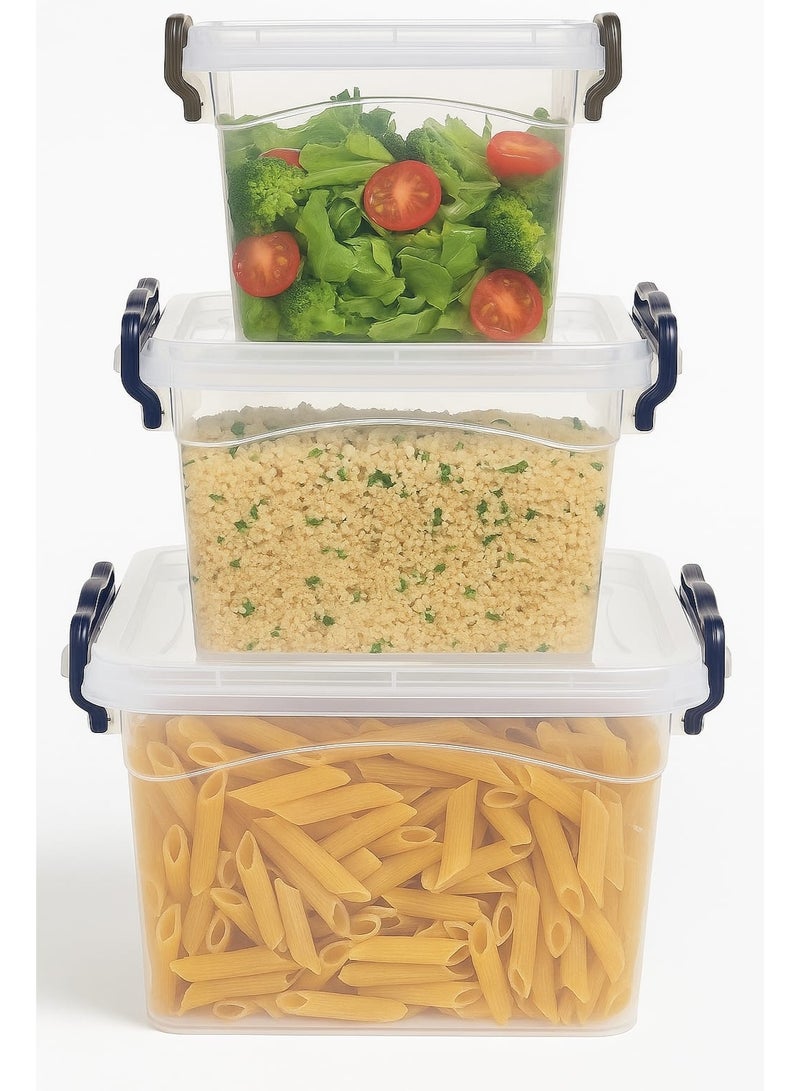 favilla Airtight food storage container set with clip lids, 3 pieces, various sizes - Clear - Code 1592 - Image 2
