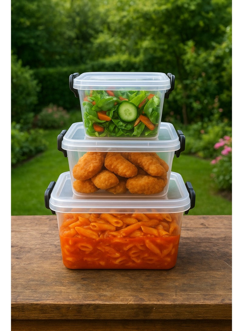 favilla Airtight food storage container set with clip lids, 3 pieces, various sizes - Clear - Code 1592 - Image 3