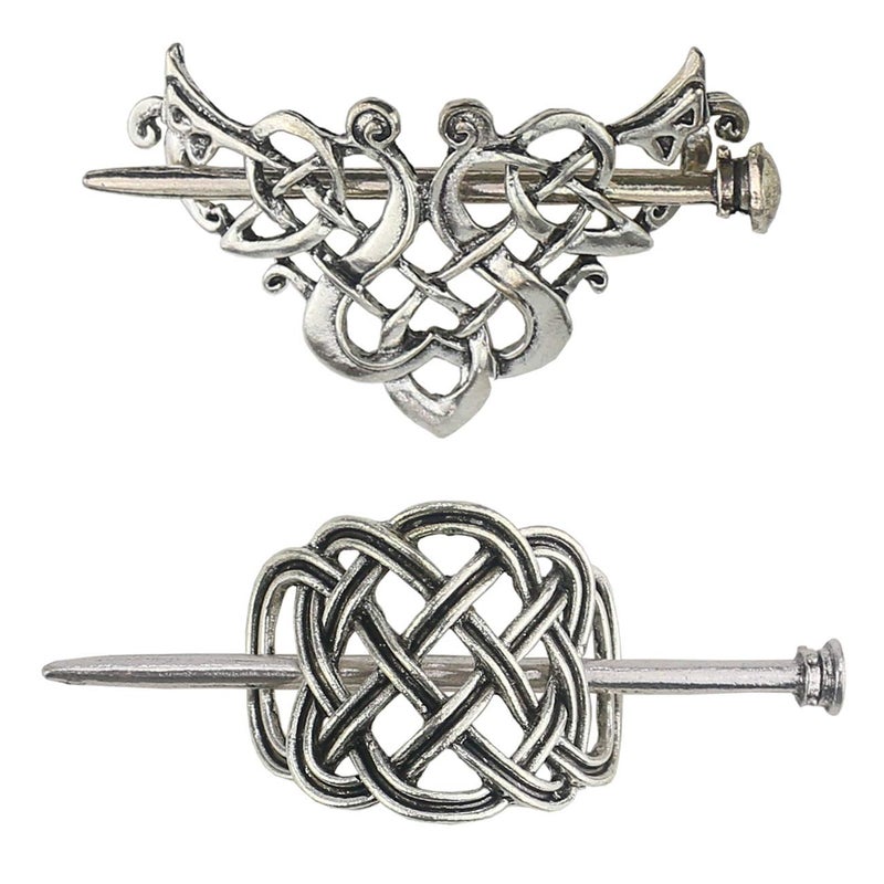 Tinsow Silver Vintage Hair Clip 2 Pcs Celtic Hair Slide Pins Accessories for Women Style C H