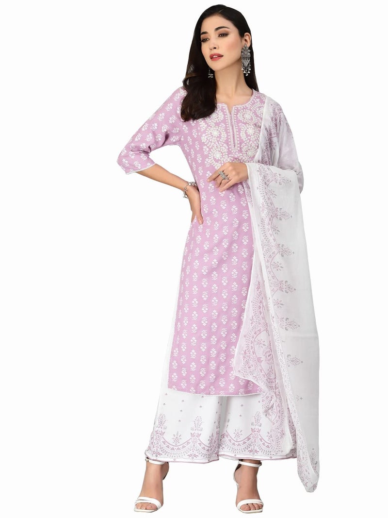 Stylum Women's Embroiderd & Printed Rayon Kurta Pant Dupatta Set - Image 1