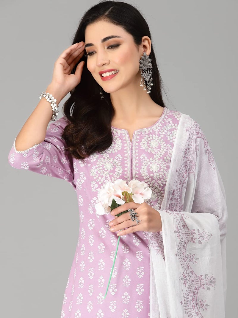Stylum Women's Embroiderd & Printed Rayon Kurta Pant Dupatta Set - Image 4