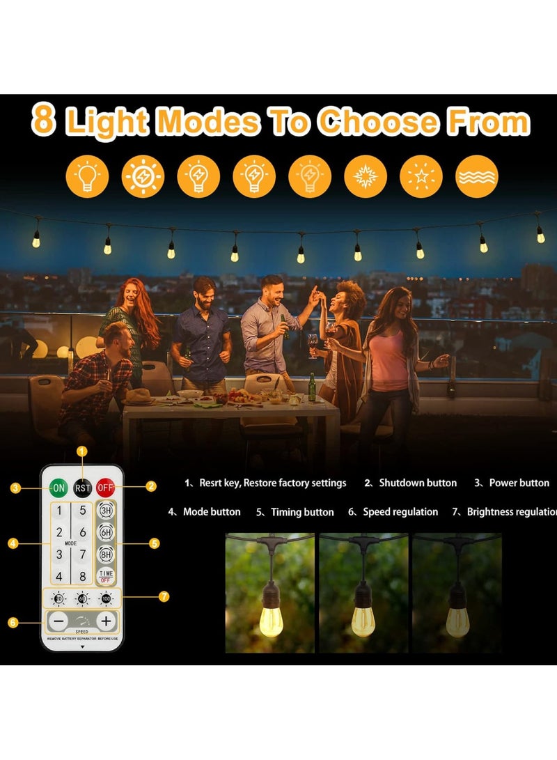 يوويل سلسلة مصابيح LED مقاومة للماء IP65 في الهواء الطلق E27 حامل سلك حامل لمبة 10 أمتار مع 20 لمبة 4 وات G80 كهرماني مع قابس الاتحاد الأوروبي حامل لمبة الطاقة الشمسية لأضواء زينة رمضان وإضاءة معلقة للديكور الخارجي 6000 مللي أمبير في الساعة وUSB-C، سلسلة أضواء مع جهاز تحكم عن بعد و8 أوضاع لرمضان ضوء مع علاقات الكابل - Image 4