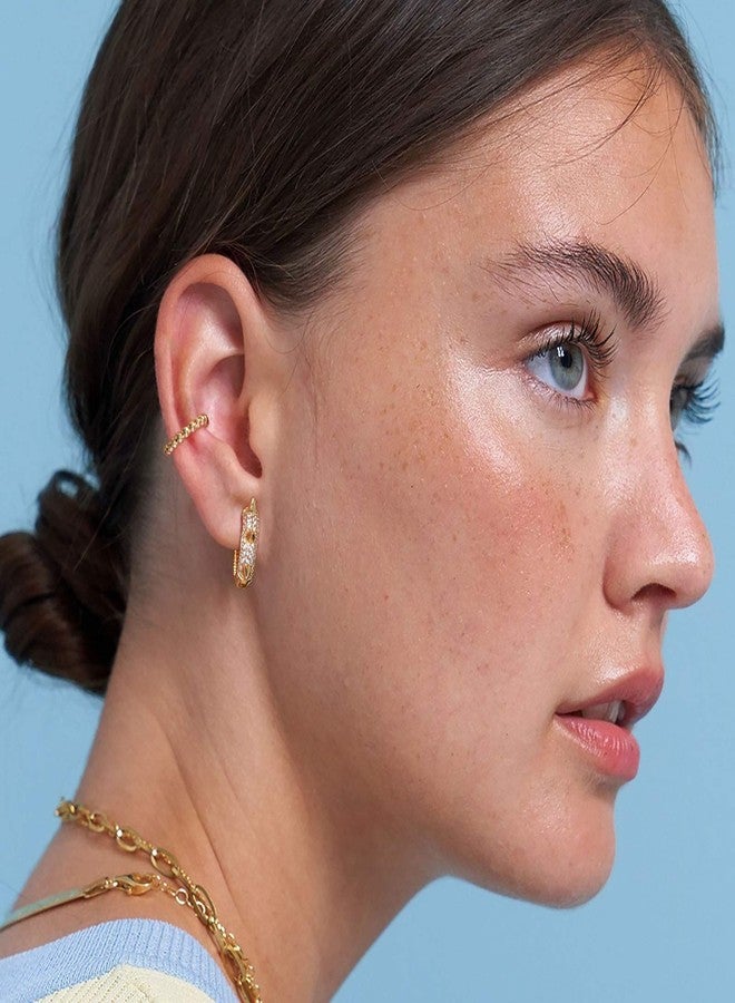 MEVECCO Gold Spike Hoop Earrings for Women 18K Gold Plated Hoop Earrings Handmade Tiny Minimalism Cubic Zircon Hoop Hypoallergenic Earrings for Everyday Jewelry - Image 2
