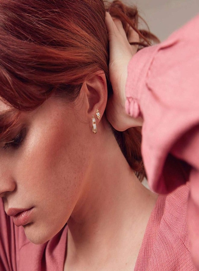 MEVECCO Gold Spike Hoop Earrings for Women 18K Gold Plated Hoop Earrings Handmade Tiny Minimalism Cubic Zircon Hoop Hypoallergenic Earrings for Everyday Jewelry - Image 3