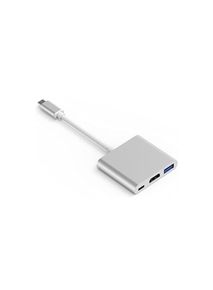 LEDIN 3-in-1 USB C Hub withType C Power Delivery, USB 3.0 & 4K HDMI Adapter ( Silver ) - Image 1