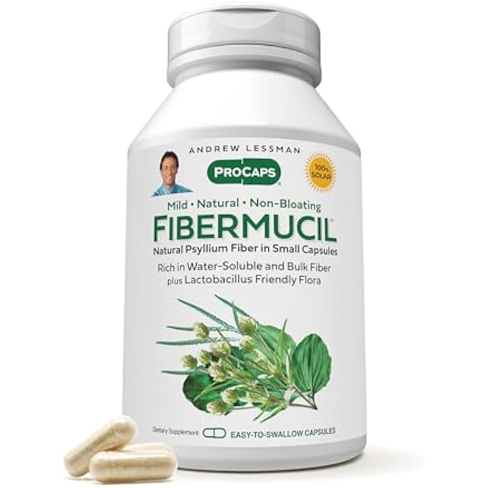 ANDREW LESSMAN Fibermucil 60 Capsules -Psyllium Husk Powder. Gently Promotes Regularity and Digestive Health. Rich in Fiber. Gentle, Easy, Effective. No Additives. Small Easy to Swallow Capsules - Image 1