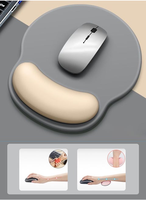 Ergonomic Mousepad with Wrist Support,Anti Slip Silicone Bottom,pain relief typing,Grey Color Blocking.