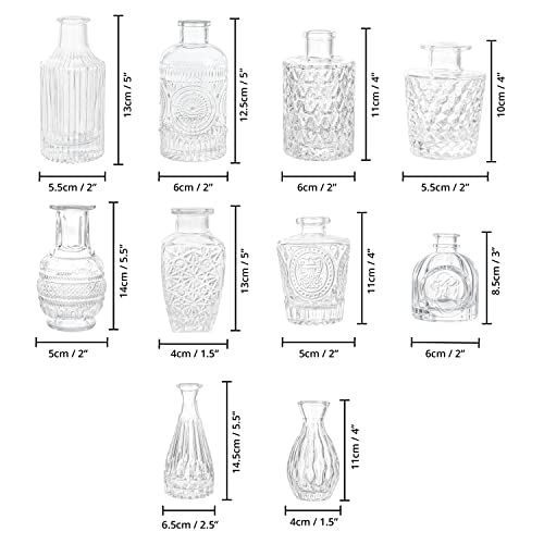 ABOUT SPACE Glass Bud Flower Vase – Pack of 10 Clear Glass Centrepiece for Mini Flowers-Sturdy Textured Drop Shaped Antique Collections for Wedding Decorations & Table Top Decor for Home,Restaurants - Image 2