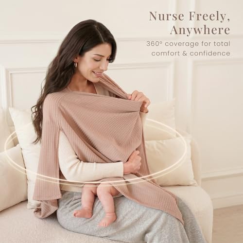 Konssy Nursing Cover for Breastfeeding Soft Breathable Privacy Poncho MultiUse Feeding Shawl Comfortable Portable Breastfeeding Cover for Women Camel - Image 3