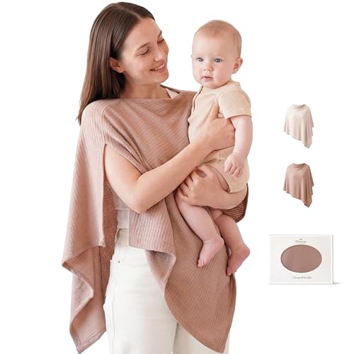 Konssy Nursing Cover for Breastfeeding Soft Breathable Privacy Poncho MultiUse Feeding Shawl Comfortable Portable Breastfeeding Cover for Women Camel - Image 1