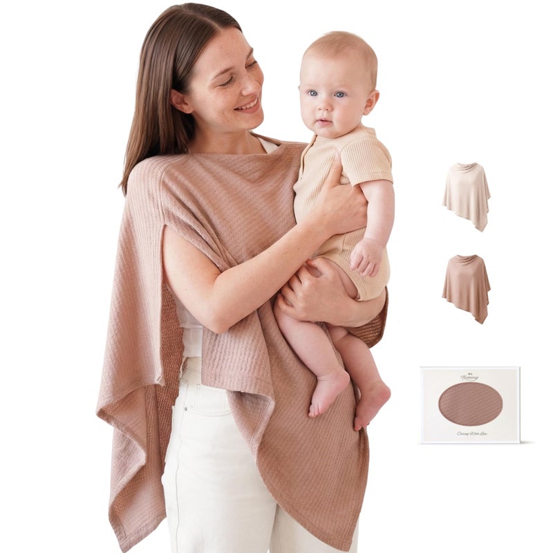 Konssy Nursing Cover for Breastfeeding Soft Breathable Privacy Poncho MultiUse Feeding Shawl Comfortable Portable Breastfeeding Cover for Women Camel - Image 2
