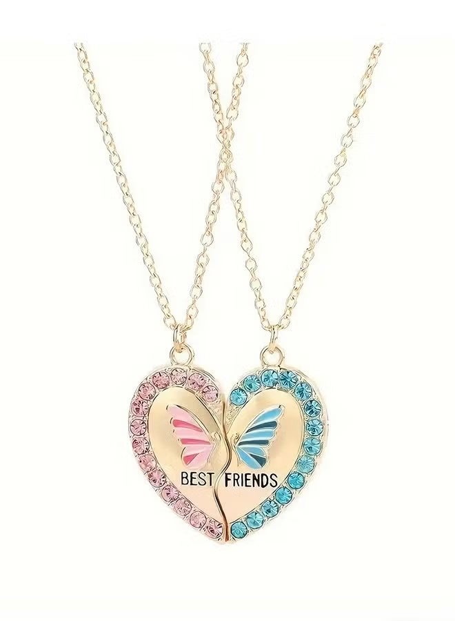 YJ 2pcs/Set Butterfly Heart Pendant Necklace – Girls Friendship BFF Necklaces Best Friend Jewelry Gift, Butterfly Heart Matching Design - Image 1