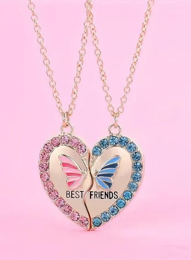 YJ 2pcs/Set Butterfly Heart Pendant Necklace – Girls Friendship BFF Necklaces Best Friend Jewelry Gift, Butterfly Heart Matching Design - Image 5