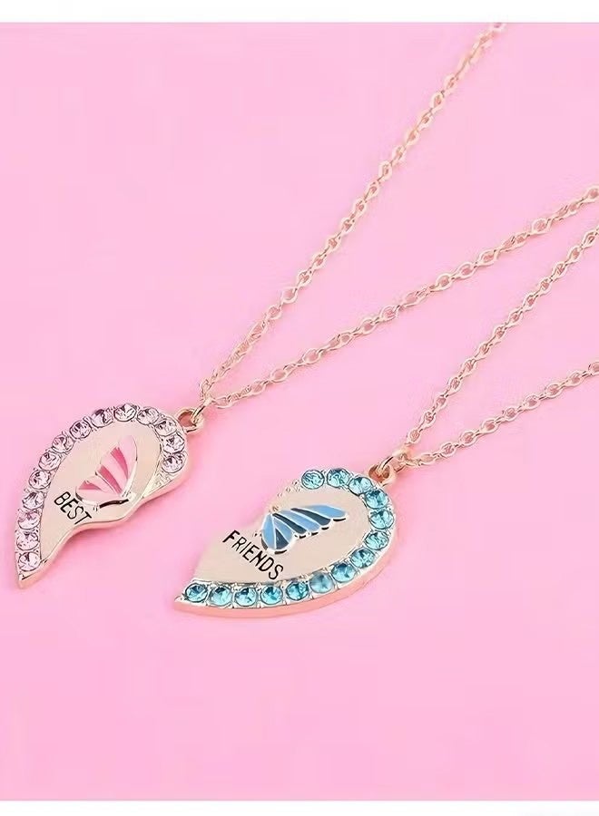 YJ 2pcs/Set Butterfly Heart Pendant Necklace – Girls Friendship BFF Necklaces Best Friend Jewelry Gift, Butterfly Heart Matching Design - Image 2