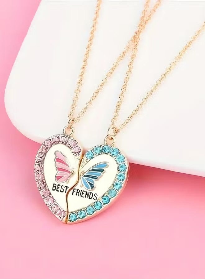 YJ 2pcs/Set Butterfly Heart Pendant Necklace – Girls Friendship BFF Necklaces Best Friend Jewelry Gift, Butterfly Heart Matching Design - Image 4