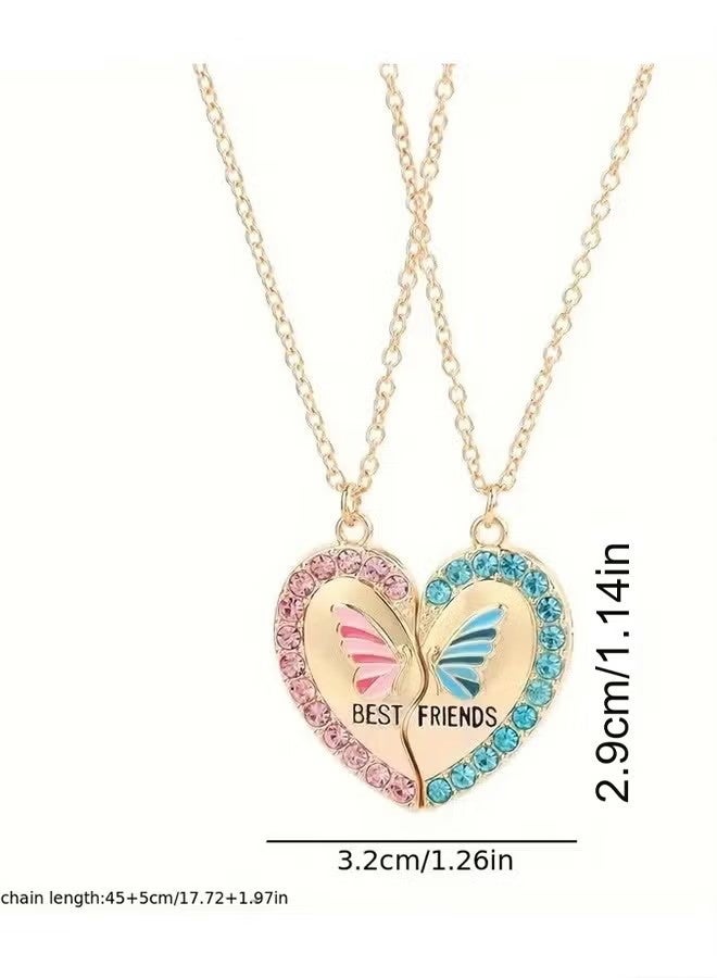 YJ 2pcs/Set Butterfly Heart Pendant Necklace – Girls Friendship BFF Necklaces Best Friend Jewelry Gift, Butterfly Heart Matching Design - Image 3