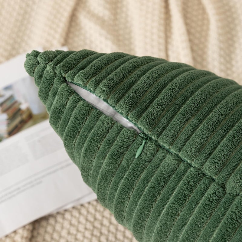 K KEVIN TEXTILE Kevin Textile Pack of 2 Corduroy Soft Soild Decorative Square Throw Pillow Covers Set Cushion Cases Pillowcases for Sofa Bedroom Car 22 x 22 Inch 55 x 55 Cm Moss Green  - Image 2