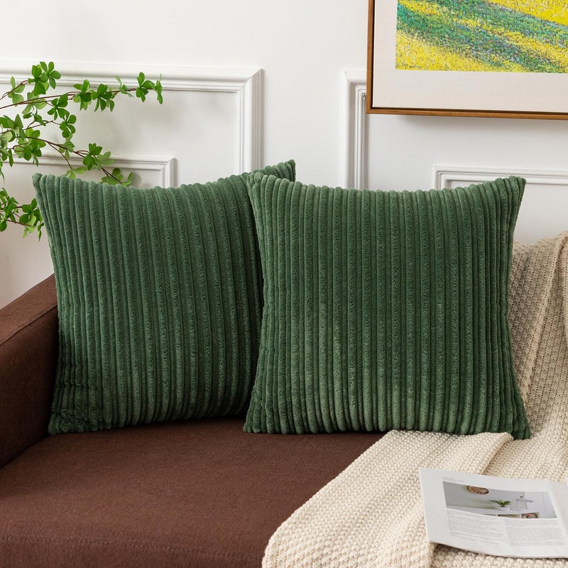 K KEVIN TEXTILE Kevin Textile Pack of 2 Corduroy Soft Soild Decorative Square Throw Pillow Covers Set Cushion Cases Pillowcases for Sofa Bedroom Car 22 x 22 Inch 55 x 55 Cm Moss Green  - Image 1