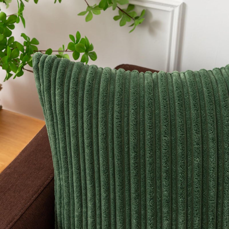 K KEVIN TEXTILE Kevin Textile Pack of 2 Corduroy Soft Soild Decorative Square Throw Pillow Covers Set Cushion Cases Pillowcases for Sofa Bedroom Car 22 x 22 Inch 55 x 55 Cm Moss Green  - Image 3