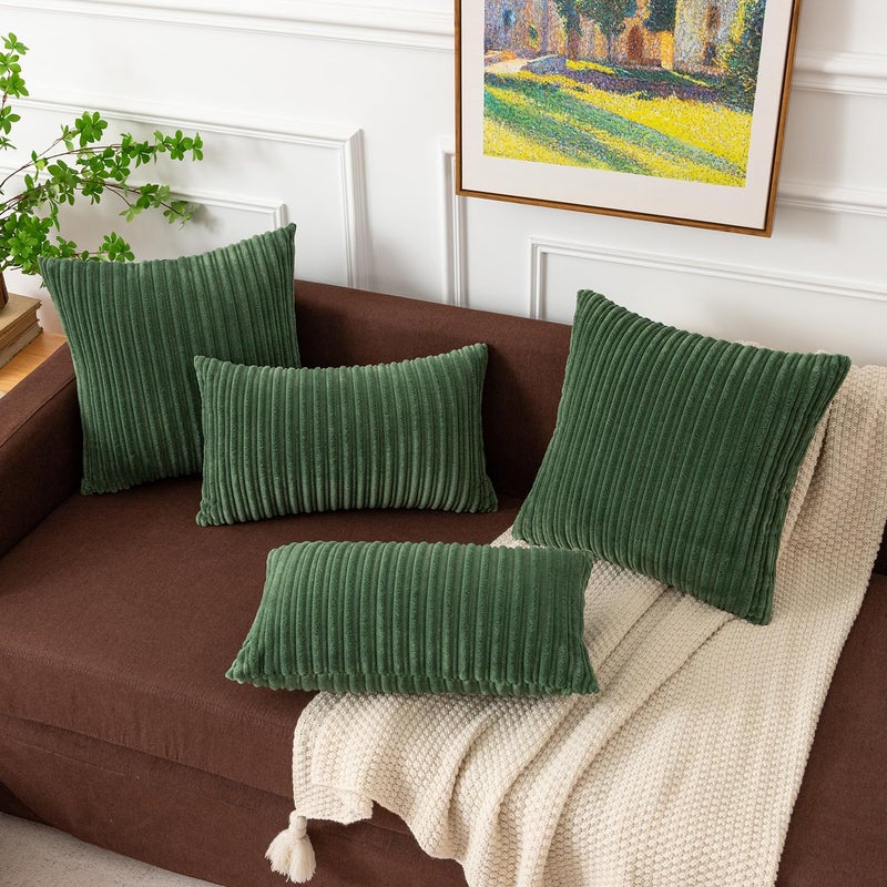 K KEVIN TEXTILE Kevin Textile Pack of 2 Corduroy Soft Soild Decorative Square Throw Pillow Covers Set Cushion Cases Pillowcases for Sofa Bedroom Car 22 x 22 Inch 55 x 55 Cm Moss Green  - Image 5