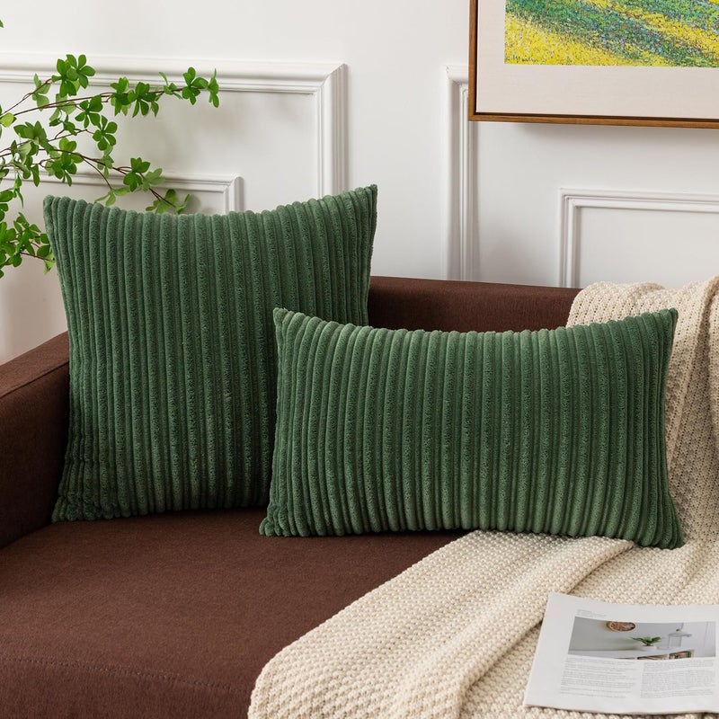 K KEVIN TEXTILE Kevin Textile Pack of 2 Corduroy Soft Soild Decorative Square Throw Pillow Covers Set Cushion Cases Pillowcases for Sofa Bedroom Car 22 x 22 Inch 55 x 55 Cm Moss Green  - Image 4