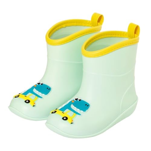 FUNCOO PLUS Toddler Kids Rain Boots Baby Rain Shoes Children Easy On Waterproof Boots for Boys and Girls, Green Dinosaur, Toddler Size 10.5-11 - Image 1