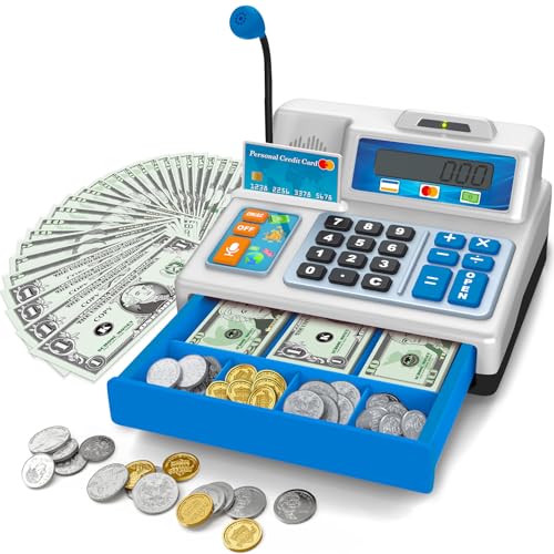 BAODLON Calculator Cash Register - 103 Pcs Toy Cash Register, Store Set with Microphone, Credit Card and Banking for Kids, Early Math Skills Toys Gifts for 3, 4, 5, 6 7 8+ Years Old Boy Girl - Image 1
