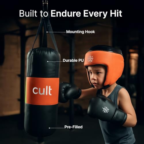 Cult Kids Boxing Kit with Punching Bag, Gloves & Headgear – Durable PU Leather, Safe & Comfortable Training Set for Boys & Girls Ages 5-10 – Ideal for Fitness, Discipline & Fun – Orange - Image 3