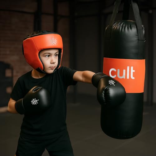 Cult Kids Boxing Kit with Punching Bag, Gloves & Headgear – Durable PU Leather, Safe & Comfortable Training Set for Boys & Girls Ages 5-10 – Ideal for Fitness, Discipline & Fun – Orange - Image 2