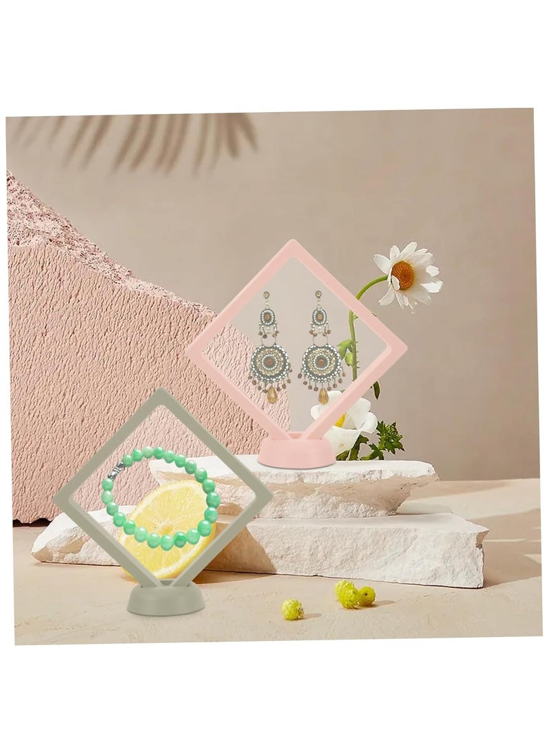 ELIKLIV - 【High-quality choice】3D display box set, a must-have for jewelry souvenir display, suitable for multiple scenes, transparent frame display box, suitable for rings, necklaces, bracelets, earrings, dust-proof challenge coin medal display, transparent PE film jewelry storage, anti-oxidation PE film accessories, toy doll display box, three-dimensional display box (pink*2 green*2) - Image 1