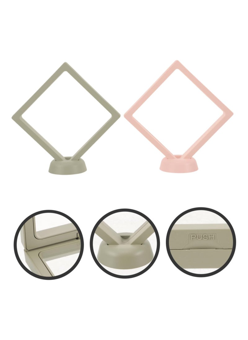 ELIKLIV - 【High-quality choice】3D display box set, a must-have for jewelry souvenir display, suitable for multiple scenes, transparent frame display box, suitable for rings, necklaces, bracelets, earrings, dust-proof challenge coin medal display, transparent PE film jewelry storage, anti-oxidation PE film accessories, toy doll display box, three-dimensional display box (pink*2 green*2) - Image 1