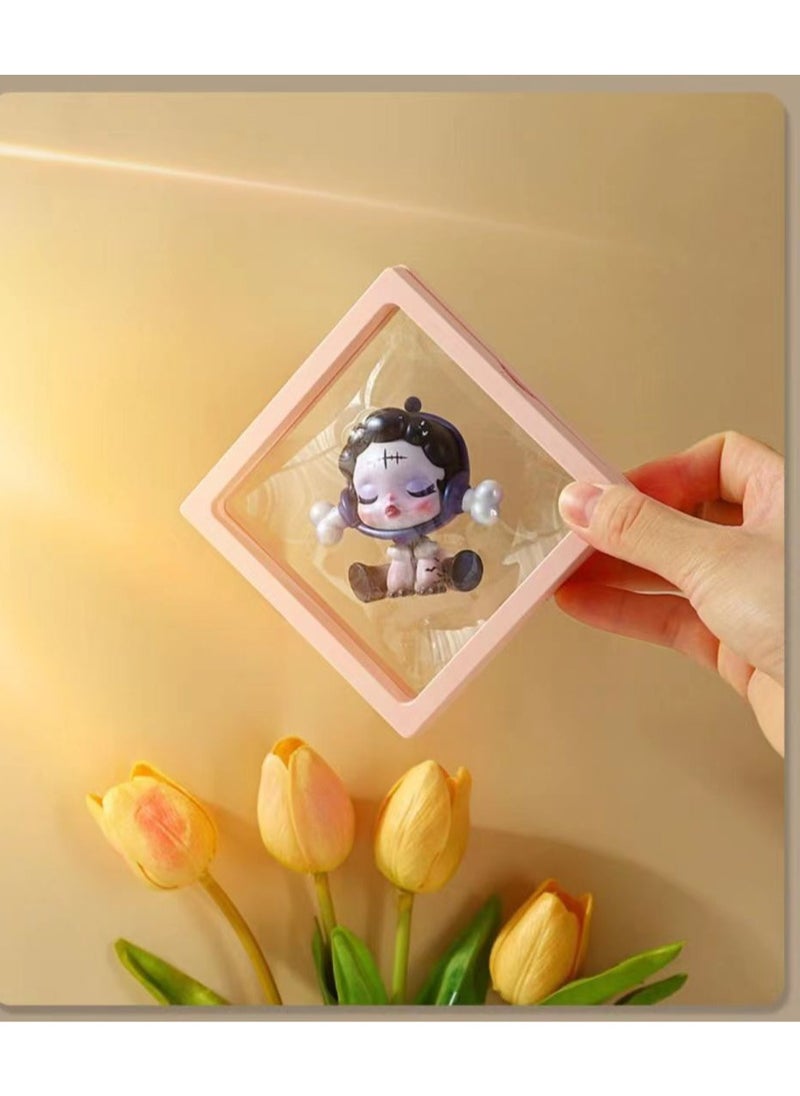 ELIKLIV - 【High-quality choice】3D display box set, a must-have for jewelry souvenir display, suitable for multiple scenes, transparent frame display box, suitable for rings, necklaces, bracelets, earrings, dust-proof challenge coin medal display, transparent PE film jewelry storage, anti-oxidation PE film accessories, toy doll display box, three-dimensional display box (pink*2 green*2) - Image 1