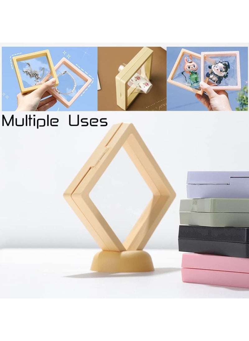 ELIKLIV - 【High-quality choice】3D display box set, a must-have for jewelry souvenir display, suitable for multiple scenes, transparent frame display box, suitable for rings, necklaces, bracelets, earrings, dust-proof challenge coin medal display, transparent PE film jewelry storage, anti-oxidation PE film accessories, toy doll display box, three-dimensional display box (pink*2 green*2) - Image 1