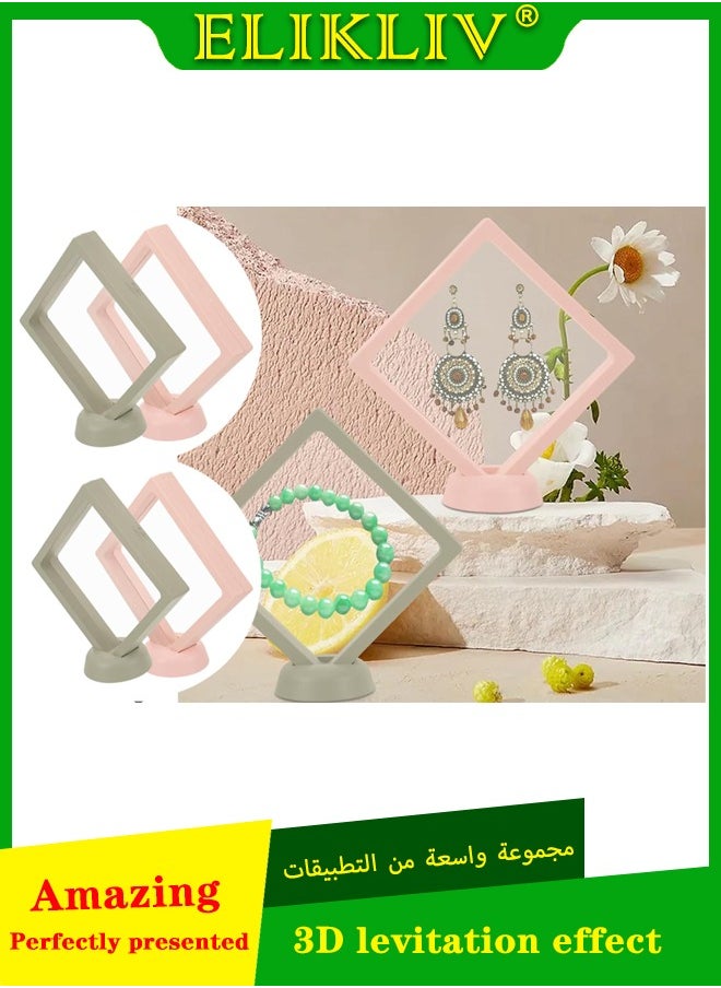 ELIKLIV - 【High-quality choice】3D display box set, a must-have for jewelry souvenir display, suitable for multiple scenes, transparent frame display box, suitable for rings, necklaces, bracelets, earrings, dust-proof challenge coin medal display, transparent PE film jewelry storage, anti-oxidation PE film accessories, toy doll display box, three-dimensional display box (pink*2 green*2) - Image 1