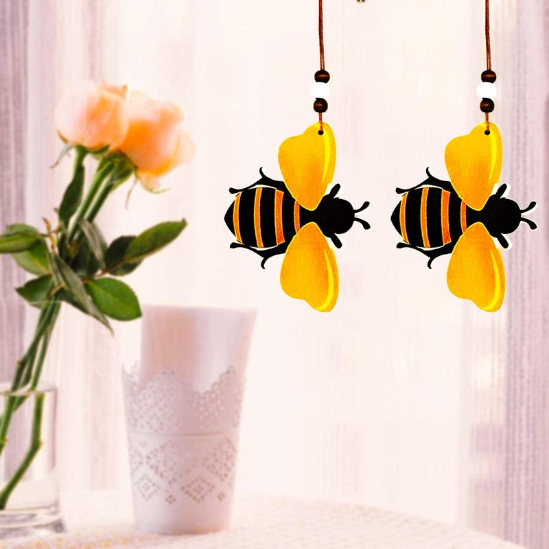 MACLARONX Bee Ornaments Wooden Bumble Bees Cutouts Decorations for Tree Tray Wreath Christmas Festival Bee Sign Art Crafts Home Hanging Decor, 3 PCS - Image 5