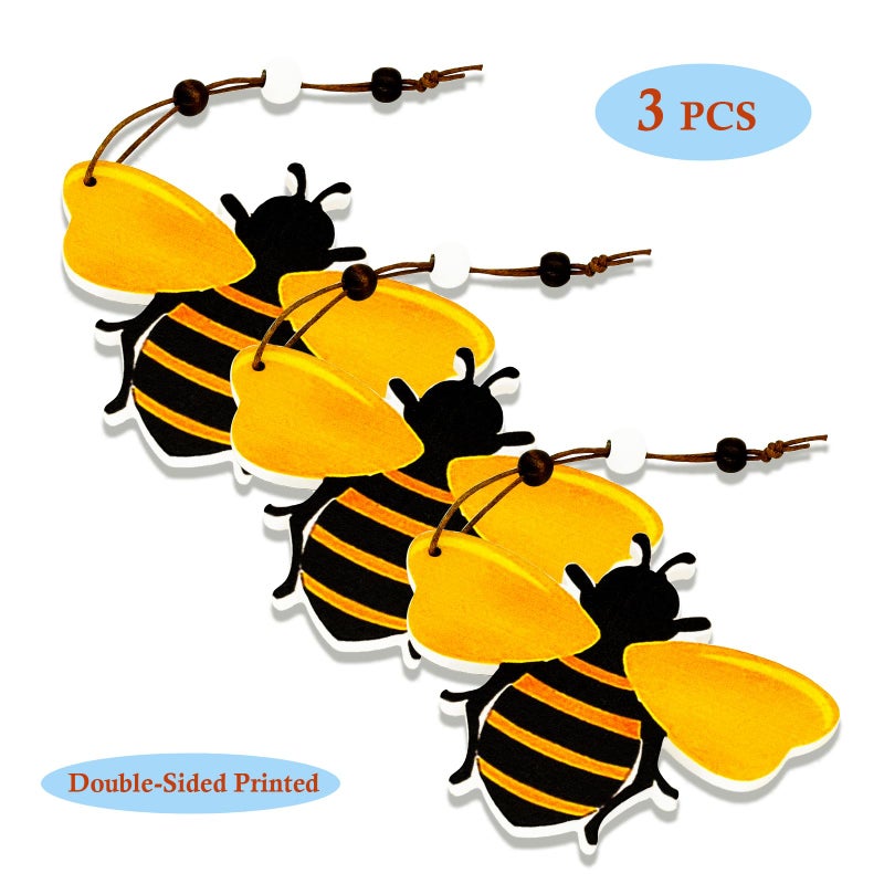 MACLARONX Bee Ornaments Wooden Bumble Bees Cutouts Decorations for Tree Tray Wreath Christmas Festival Bee Sign Art Crafts Home Hanging Decor, 3 PCS - Image 2