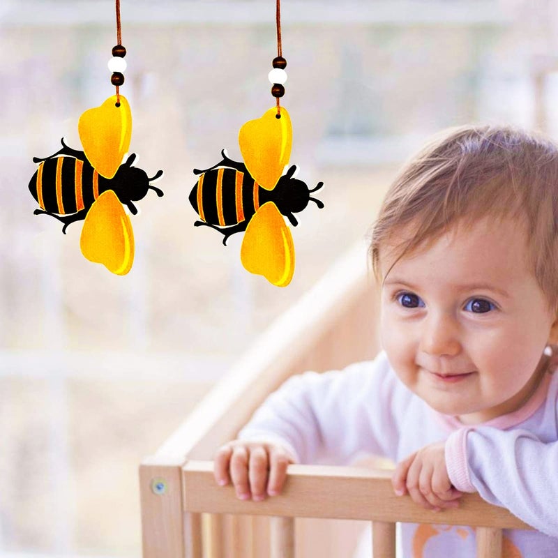 MACLARONX Bee Ornaments Wooden Bumble Bees Cutouts Decorations for Tree Tray Wreath Christmas Festival Bee Sign Art Crafts Home Hanging Decor, 3 PCS - Image 4